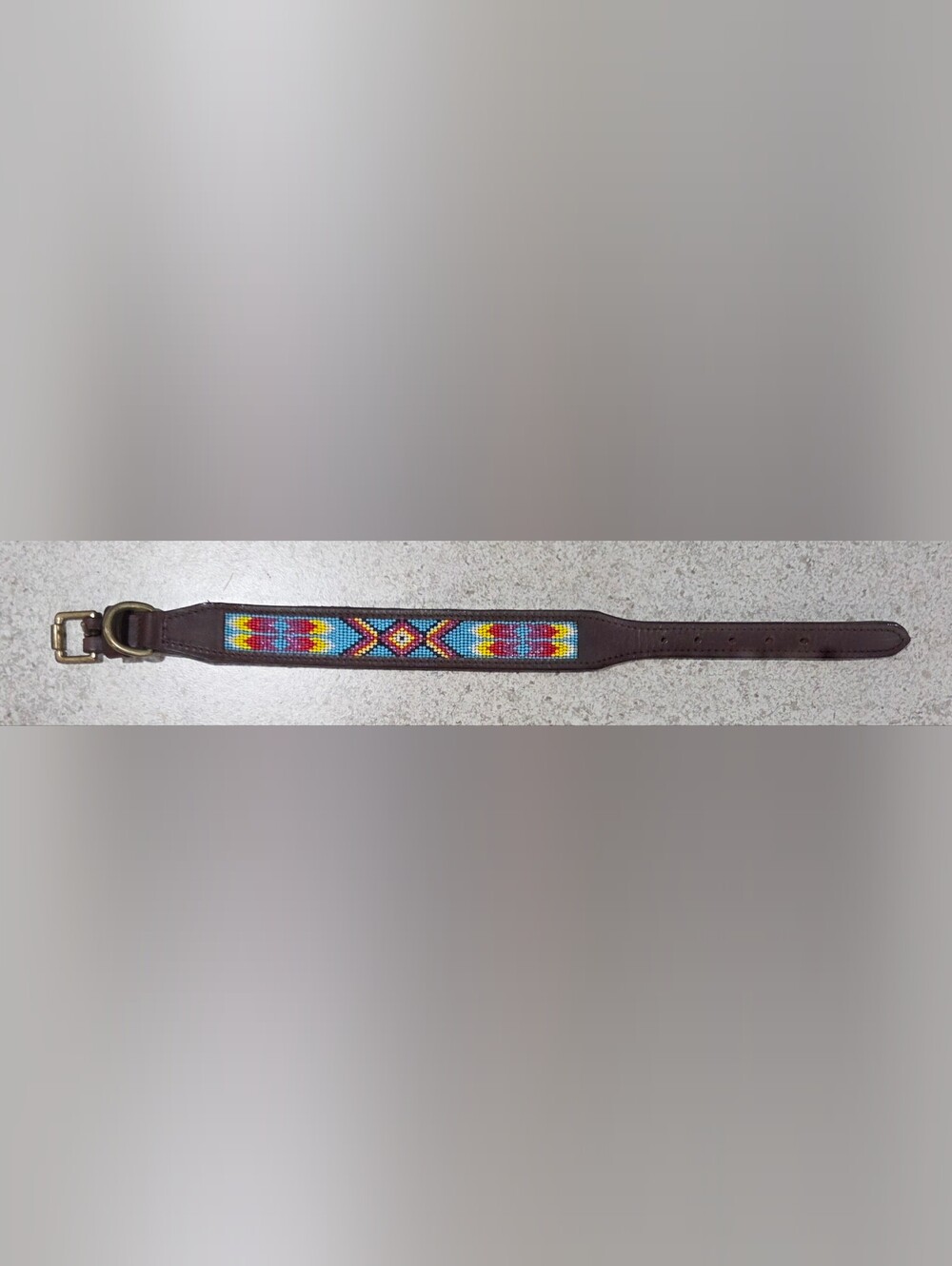 Handcrafted Beaded Brown Leather Dog Collar with Multicolor Pattern